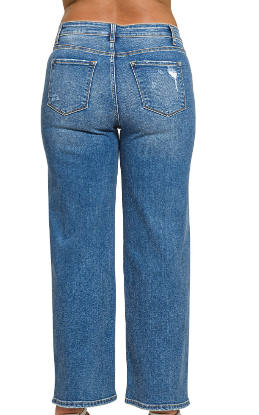 Zenana Plus High Waist Straight Leg Denim Pants