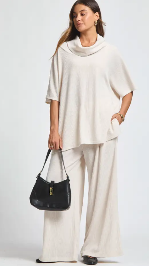 Cowl Neck Top + Relaxed Pants 2 Piece Set