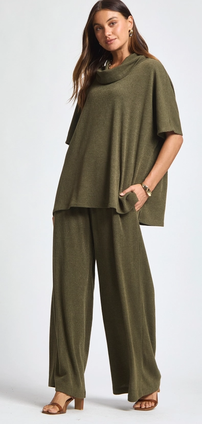Cowl Neck Top + Relaxed Pants 2 Piece Set