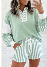 Striped Colorblock Patchwork Sweatshirt Set