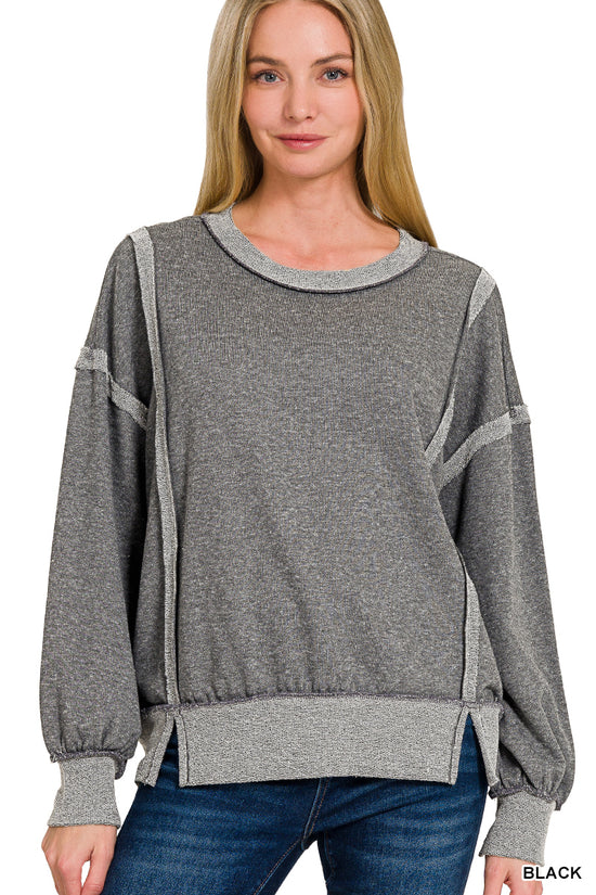 Zenana Washed bottom band exposed-seam sweatshirt