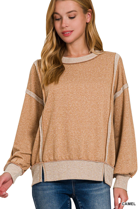 Zenana Washed bottom band exposed-seam sweatshirt