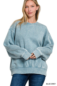 Zenana Acid Wash Oversized Fleece Pullover