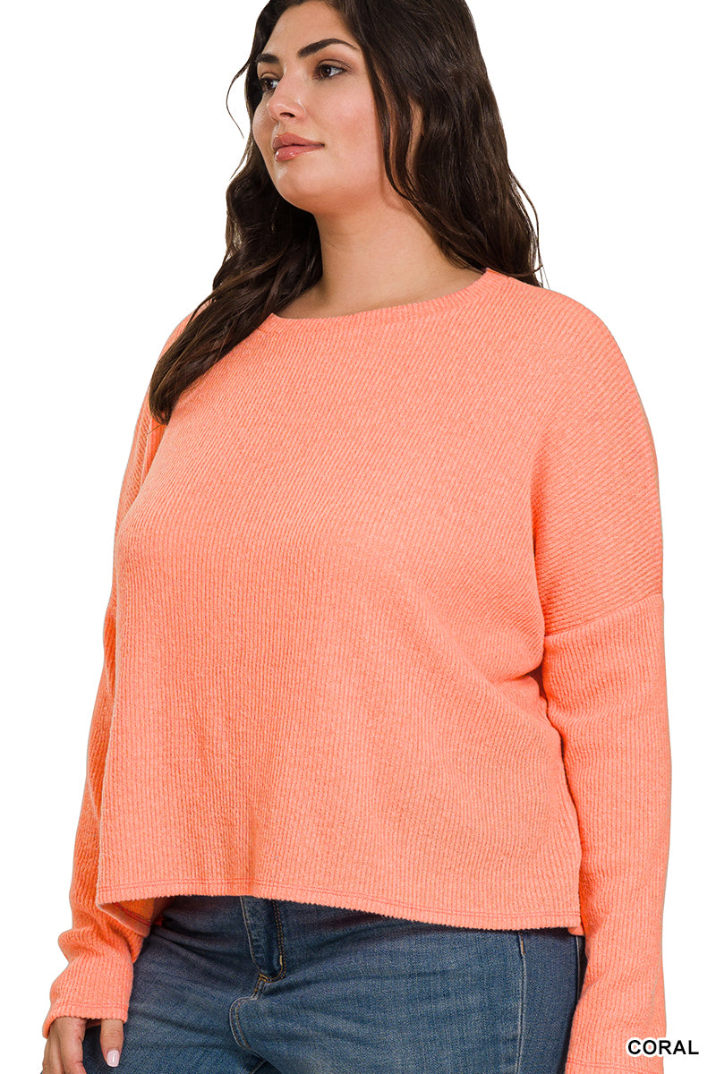 Zenana Plus ribbed dolman long sleeve sweater