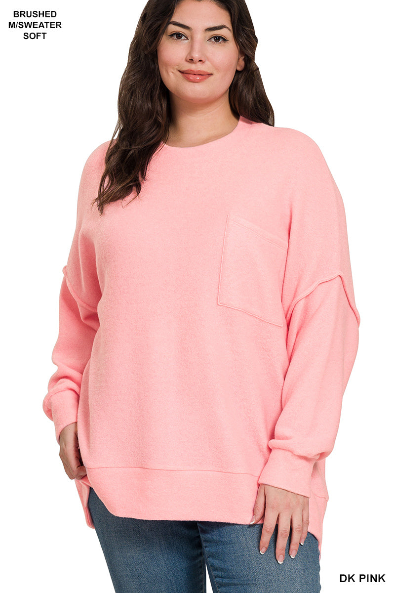 Zenana Plus brushed melange drop shoulder sweater