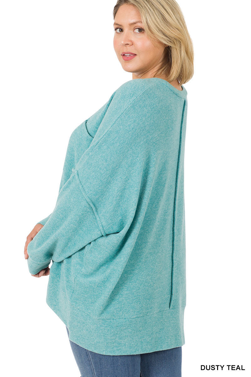 Zenana Plus brushed melange drop shoulder sweater