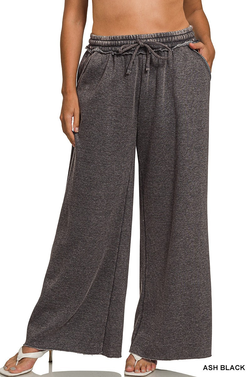 Zenana Acid Wash Fleece Palazzo Sweatpants
