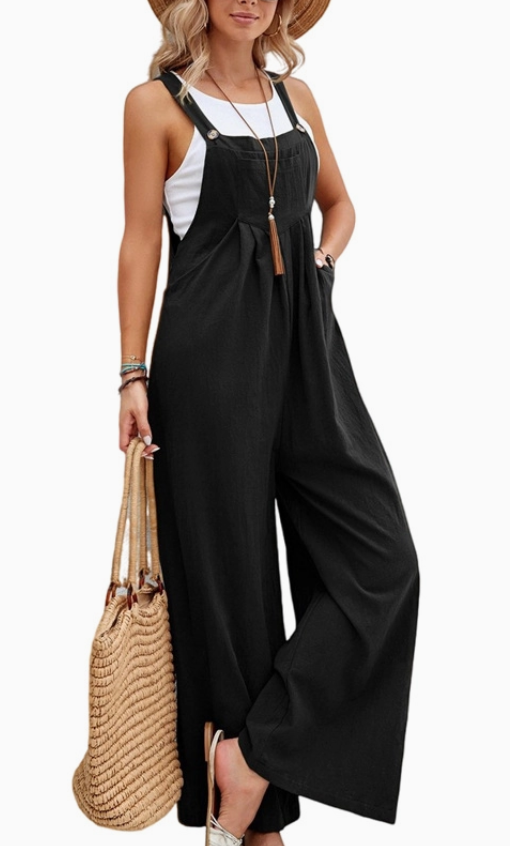 Solid Color Botton Strape Overalls Daily Jumpsuit