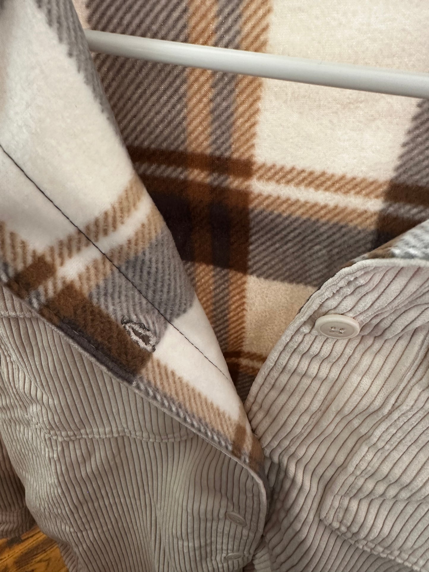 Corduroy And Plaid Flannel Shacket W Chest Pockets