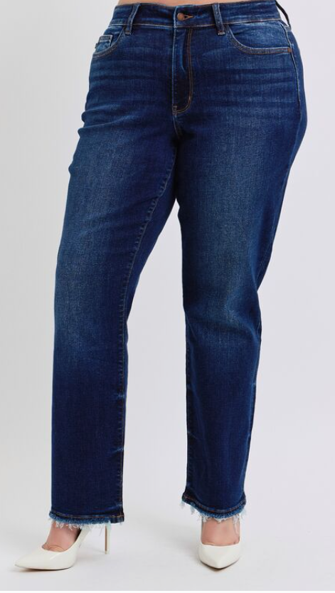 Judy Blue Mid Rise Straight Leg with Fray Hem - Plus