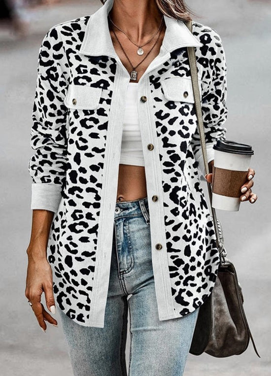 Loose Buttoned Leopard Print Jacket with Pockets