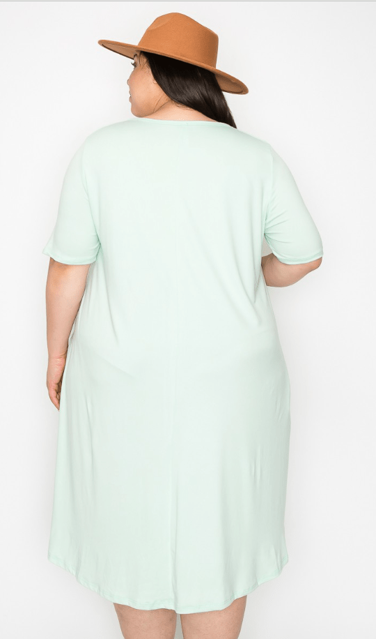 Plus Size Short Sleeve solid dress W/pockets Zenana