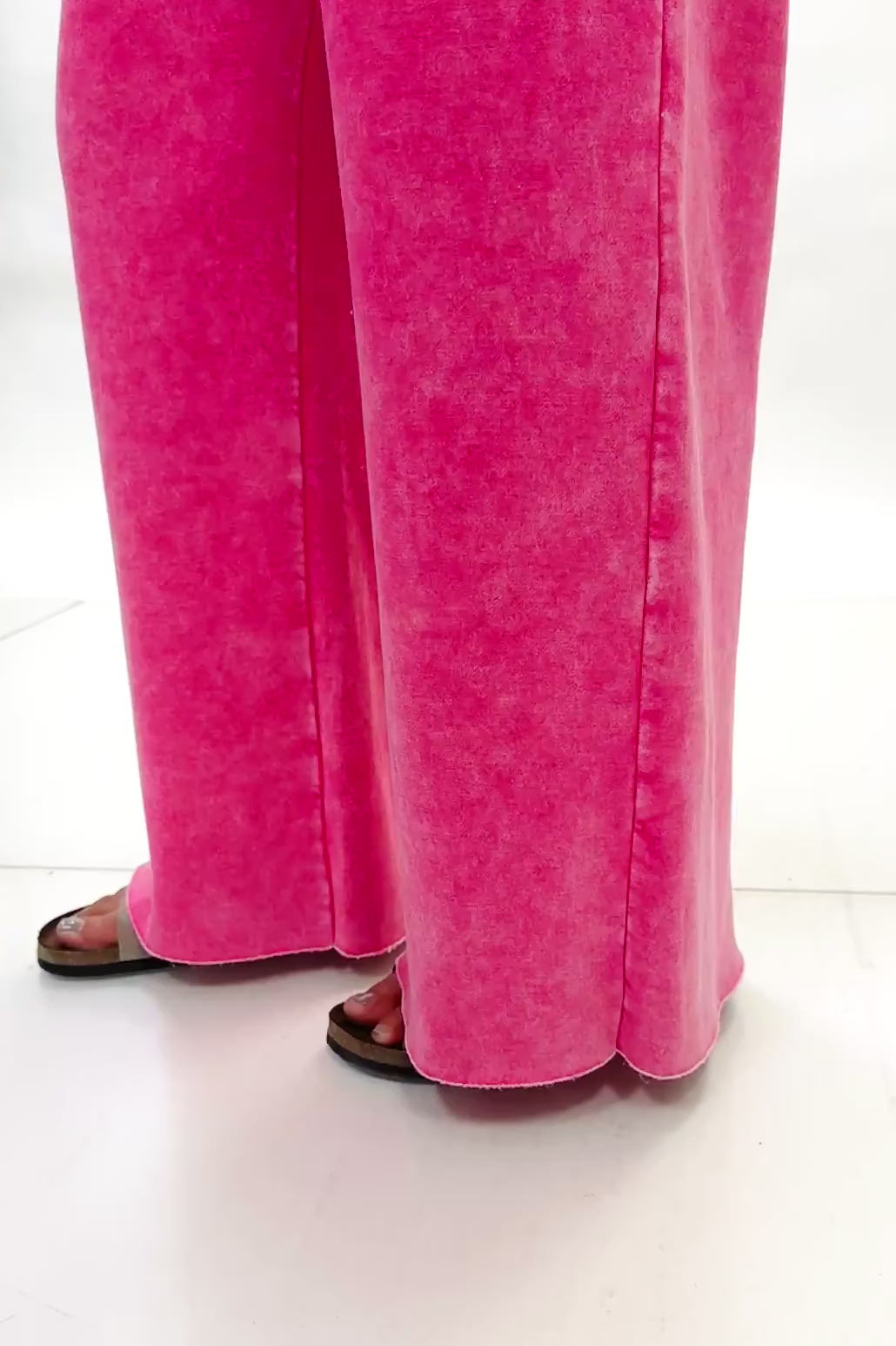 Zenana Acid Wash Fleece Palazzo Sweatpants With Pockets