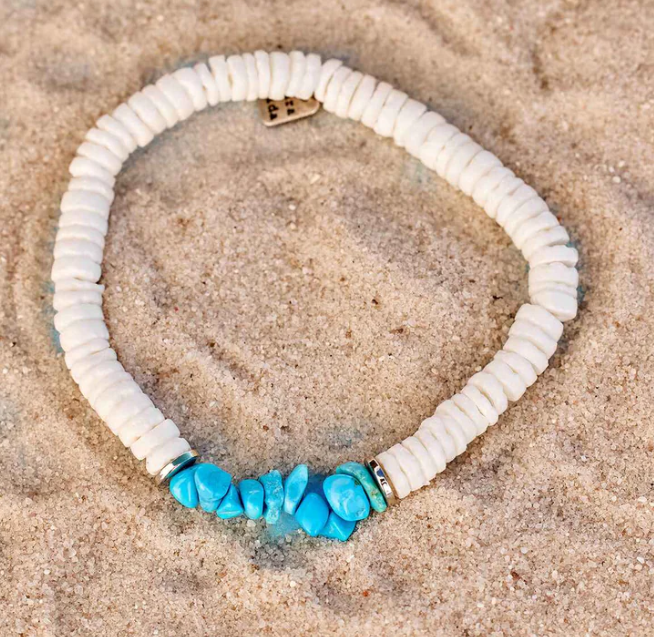 PUKA SHELL AND TURQUOISE CHIP STRETCH BRACELET