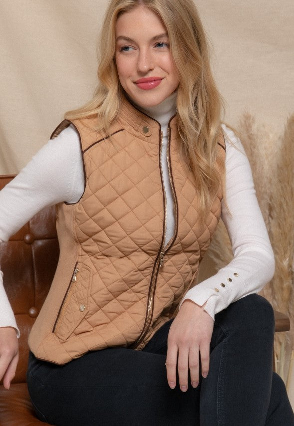 SUEDE PIPING QUILTED PADDING VEST