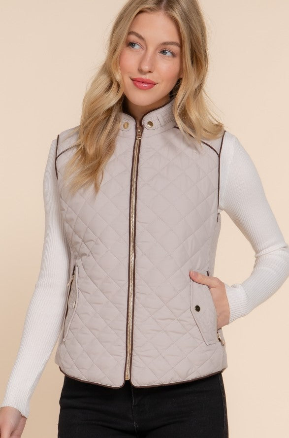 SUEDE PIPING QUILTED PADDING VEST