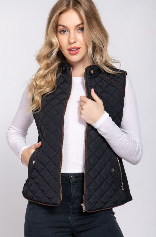 SUEDE PIPING QUILTED PADDING VEST