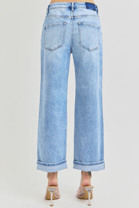 Risen Plus Size High Rise Ankle Barrel Turn Up Cuffed