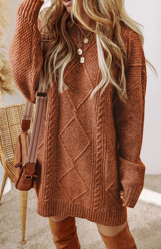 Cable Knit Drop Shoulder Loose Fit Sweater Dress