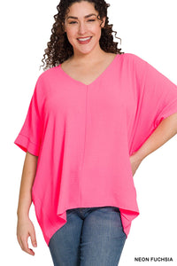 Zenana Plus Woven Airflow V-neck Dolman Short Sleeve Top