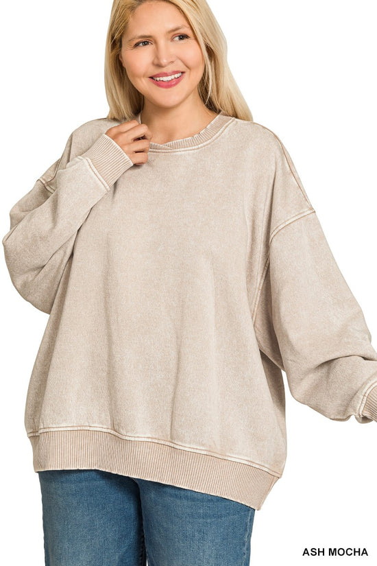 Zenana Acid Wash Oversized Fleece Pullover