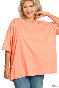 Zenana Plus Acid Wash Cotton Boyfriend Box Tee Plus Size