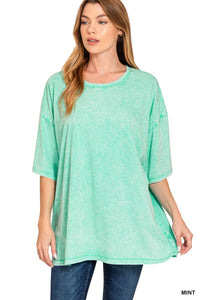 Zenana Acid Wash Cotton Drop Shoulder Boyfriend Box Tee
