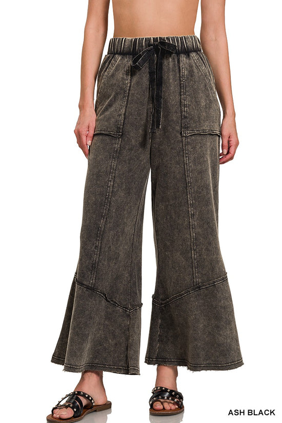 Zenana Exposed Flare Hem Pants With Pockets