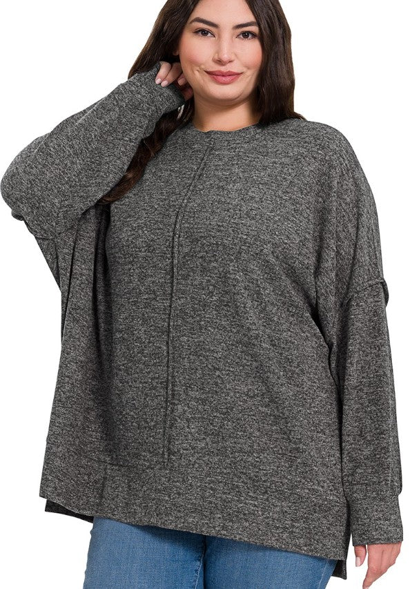 Zenana PLUS BRUSHED MELANGE HACCI OVERSIZED SWEATER