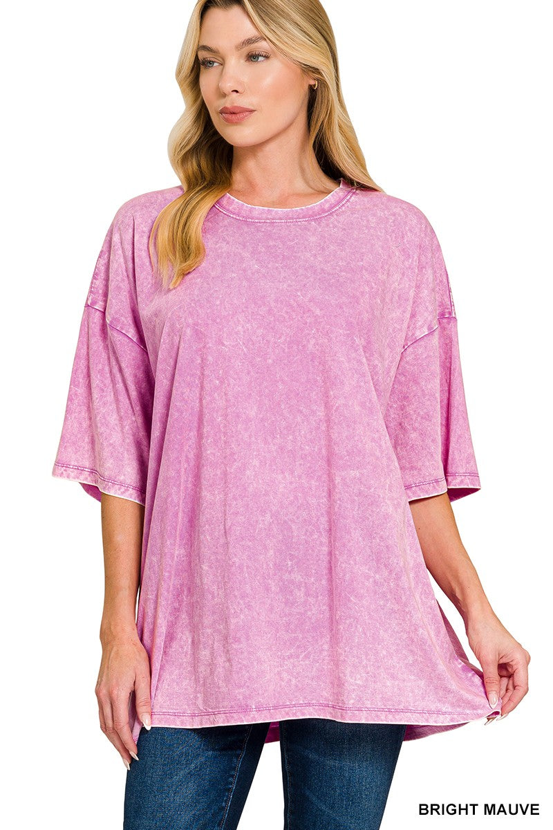 Zenana Acid Wash Cotton Drop Shoulder Boyfriend Box Tee – The Shop
