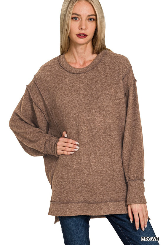 Zenana Brushed Melange Hacci Oversized Sweater