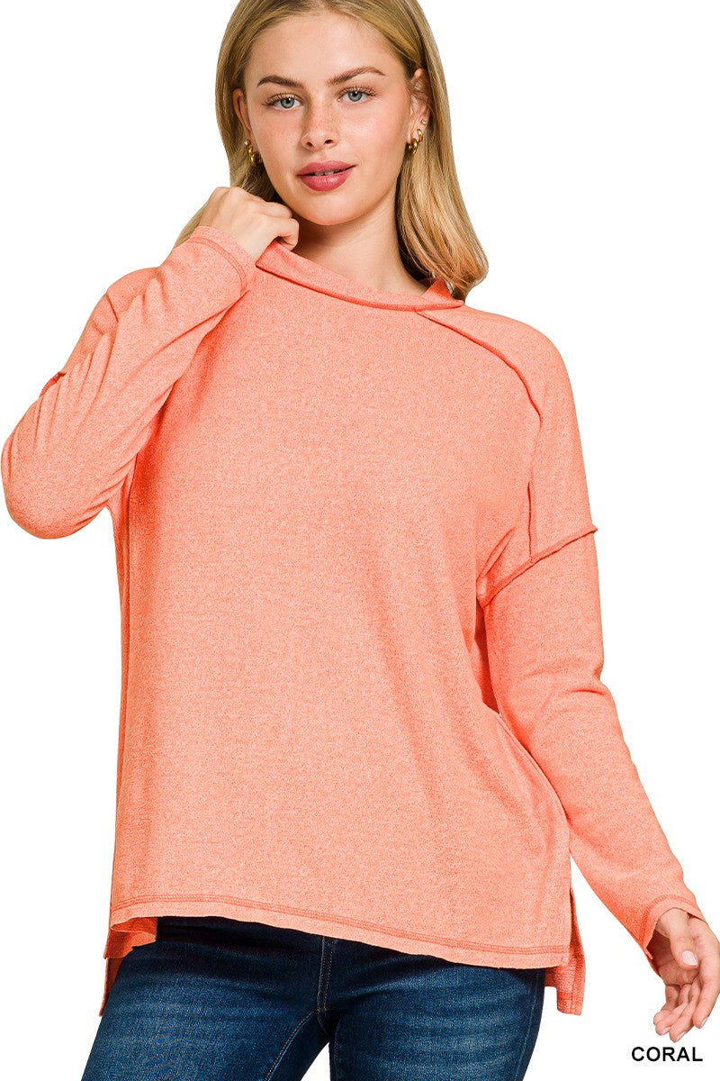 Zenana Soft Melange Hacci Exposed Seam Hi-low Tee