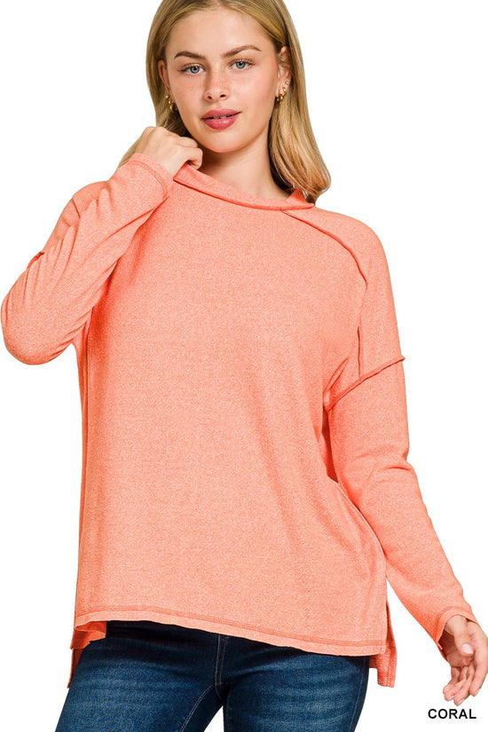 Zenana Soft Melange Hacci Exposed Seam Hi-low Tee