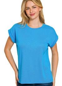 Zenana Cotton Modal Slub Rolled Sleeve Tee