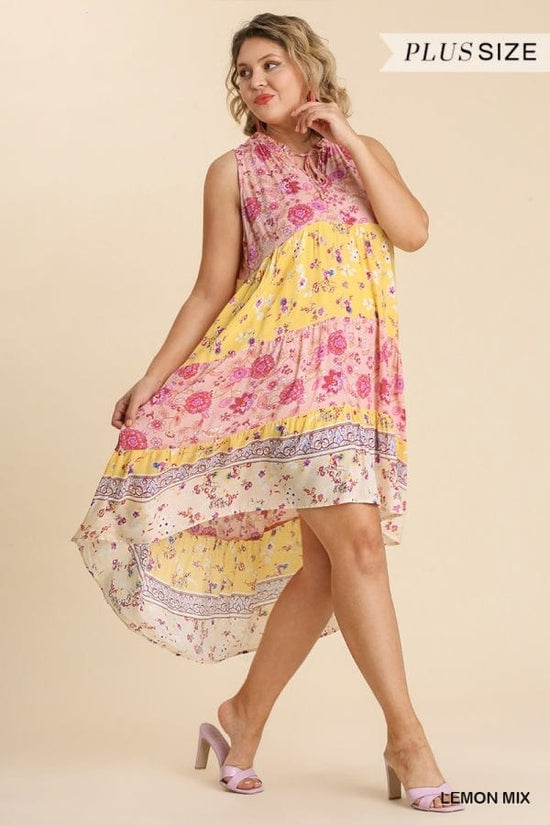 Load image into Gallery viewer, UMGEE Floral &amp;amp; Paisley Mixed Print Sleeveless Tie Front Tiered Midi Dress Shop on Main Street
